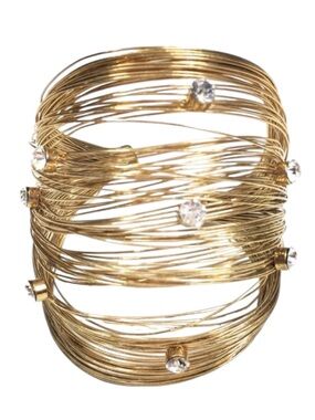 Gold Tone Wire Cuff Bracelet with Rhinestones